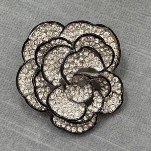 Crystal Pave Floral Brooch - Silver Tone